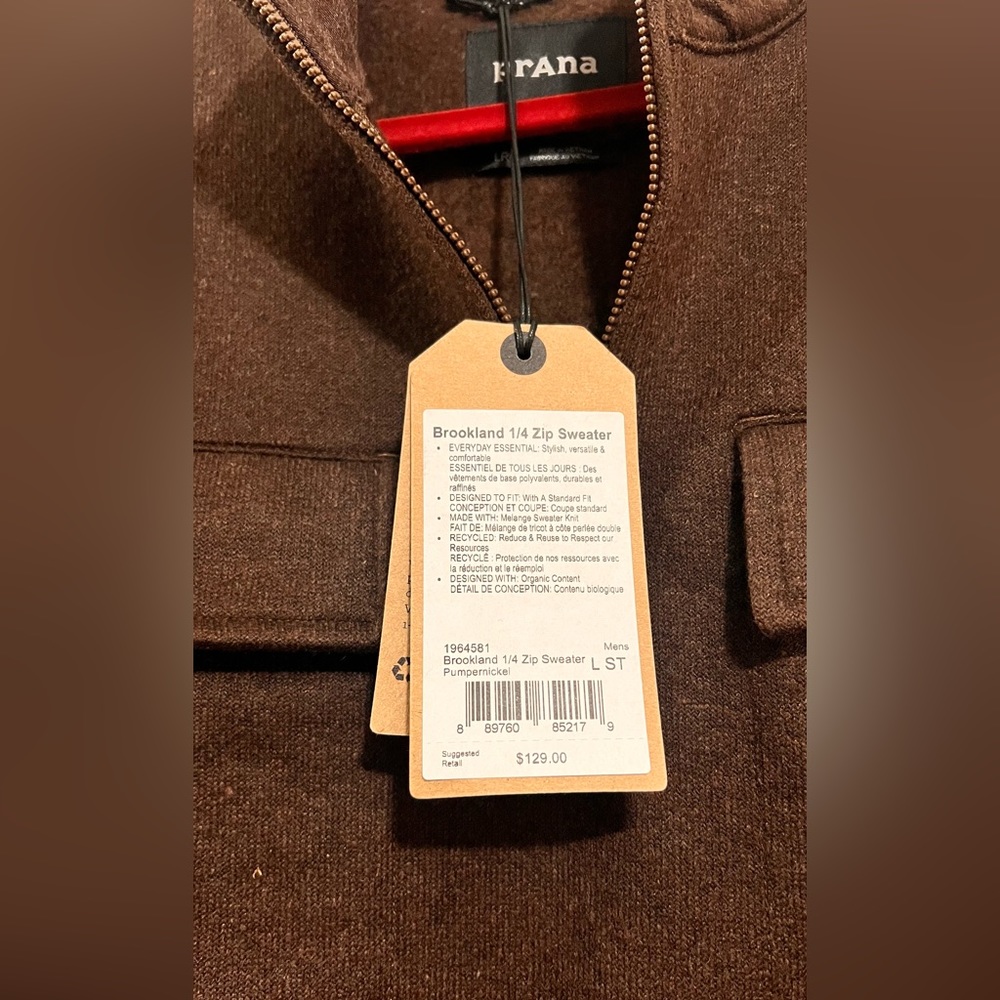 Prana Brokland Quater Zip Wool Sweater size LRG